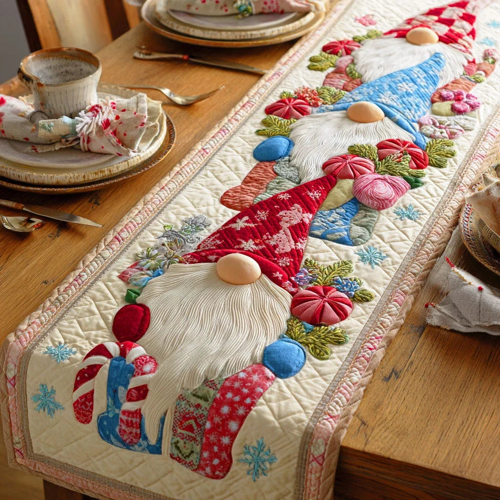Holiday Gnome Glow Quilted Table Runner