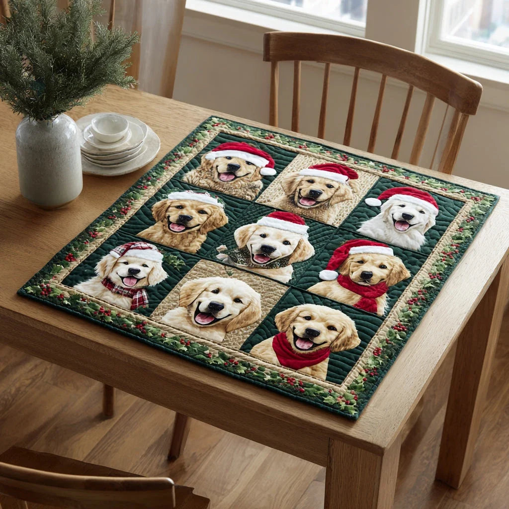 Holiday Golden Retrievers Quilted Table Topper