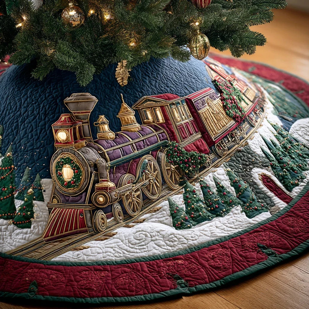Holiday Steam Line Christmas Quilted Tree Skirt