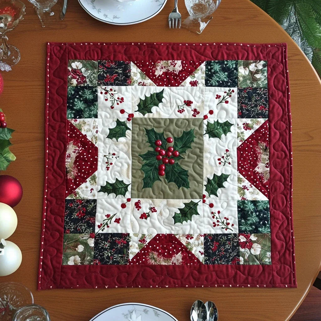 Holly Jolly Charm Quilted Table Topper