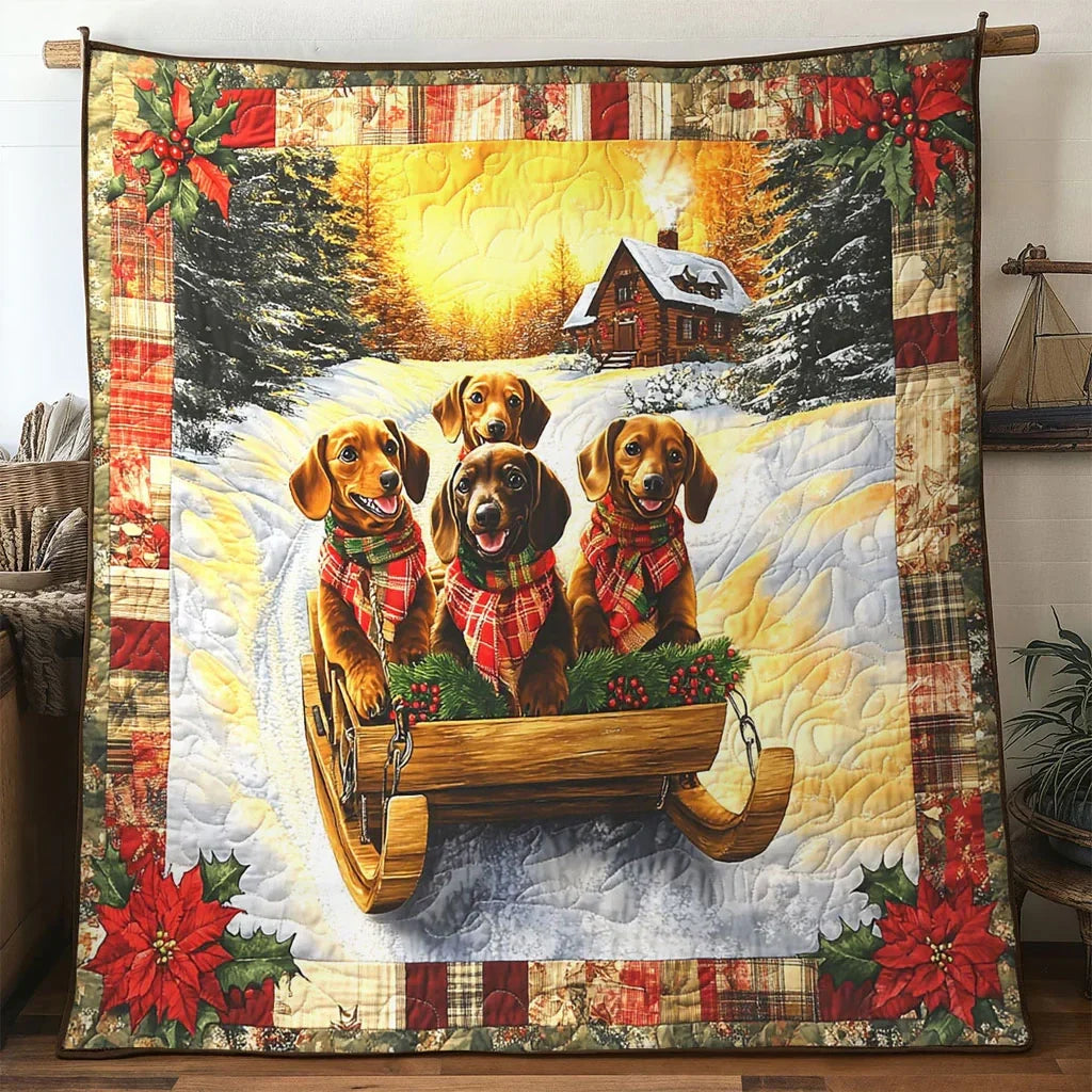 Holly Sled Dachshund Quilt Blanket