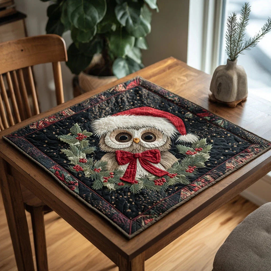 Holly Wreath Owl Table Topper