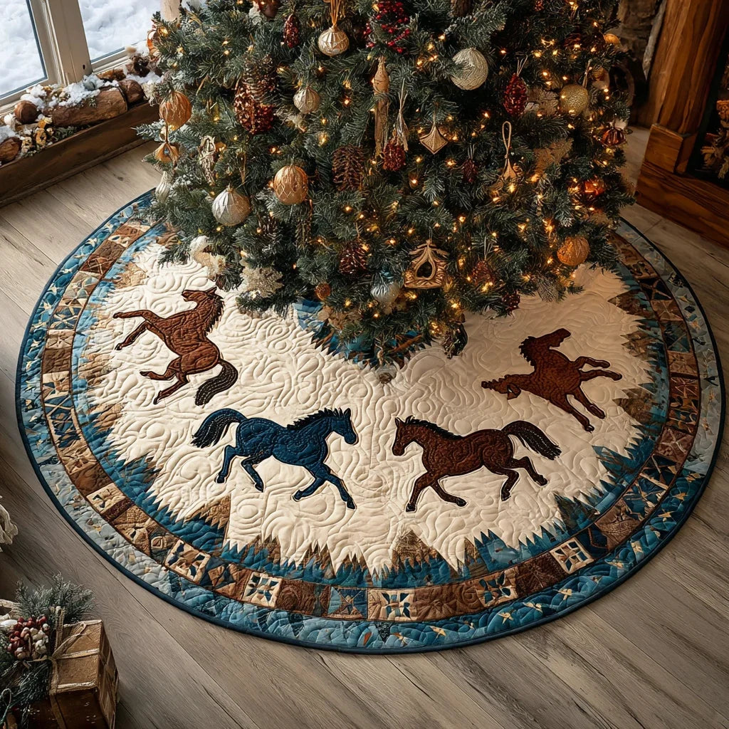Horse Light Christmas Quilted Tree Skirt