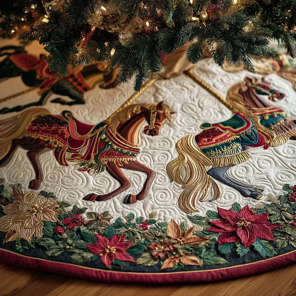 Horse Light Christmas Quilted Tree Skirt