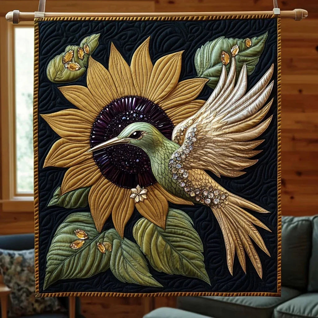 Hummingbird And Sunflower Quilt Blanket