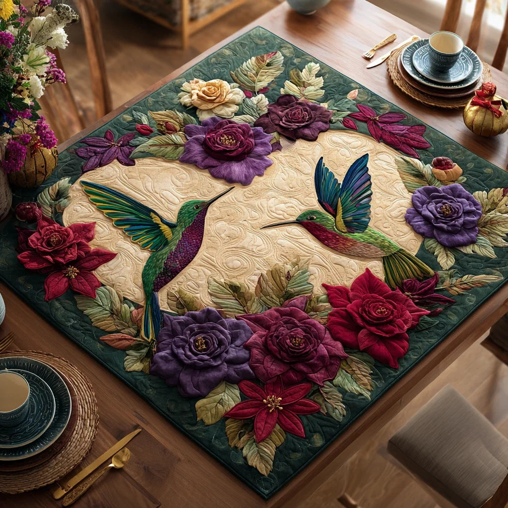 Hummingbird Bloom Quilted Table Topper