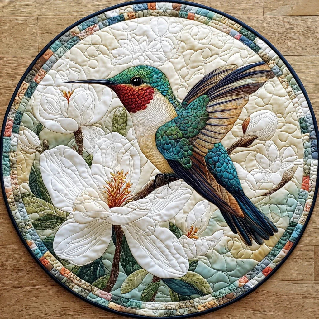 Hummingbird Magnolia Quilted Round Mat