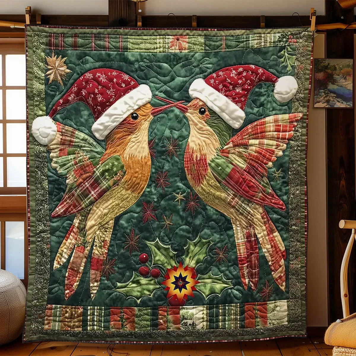 Hummingbird Noel Quilt Blanket