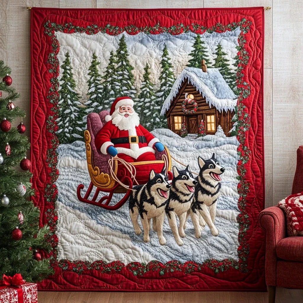 Husky In Christmas Quilt Blanket