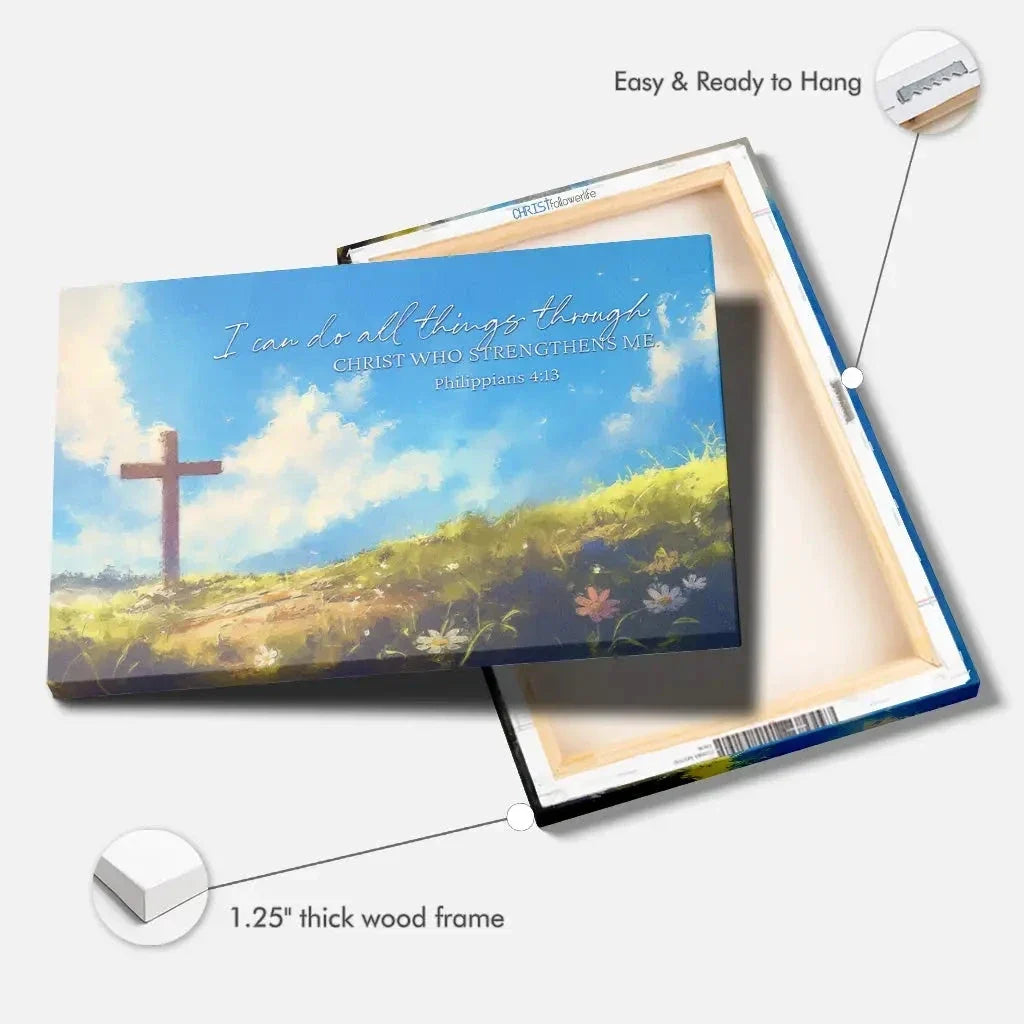 i can do all things through christ wooden cross philippians 4 13 wall art canvas print (Landscape) (view 6)