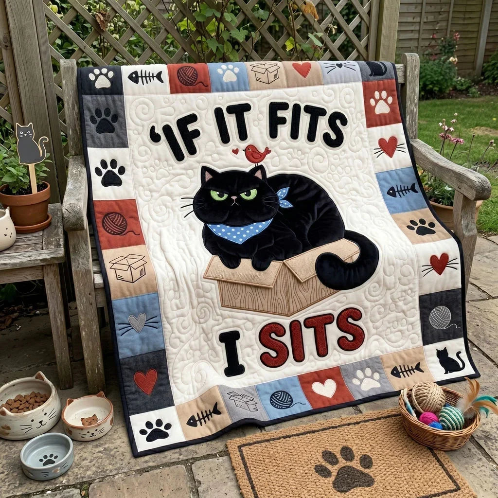 If It Fits I Sits Quilt Blanket