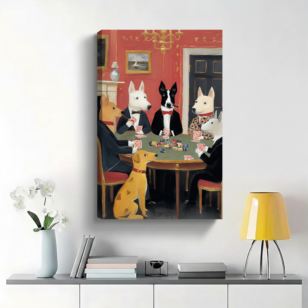 Dogs Playing Poker in Suits Wall Art - Classic Oil Painting Canvas Print