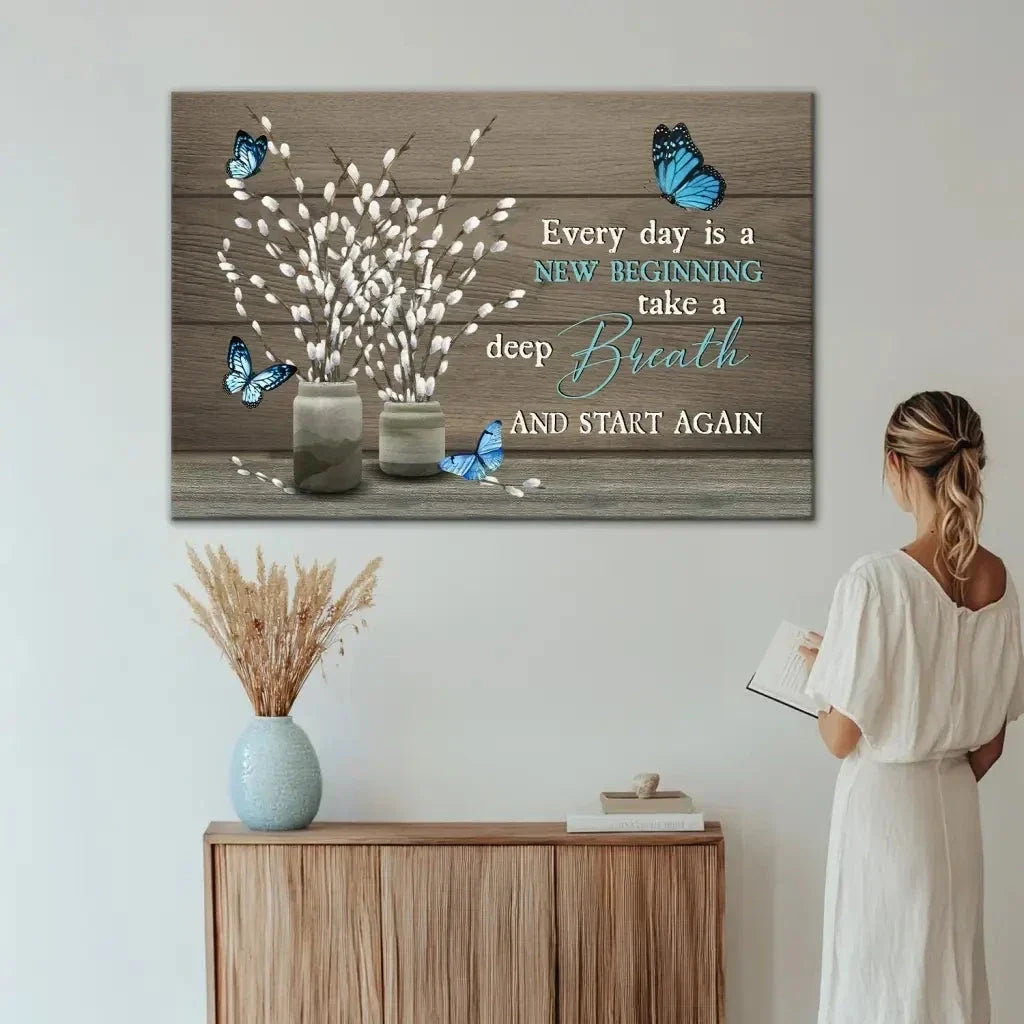 every day is a new beginning butterfly flower christian wall art canvas (Landscape) (view 5)