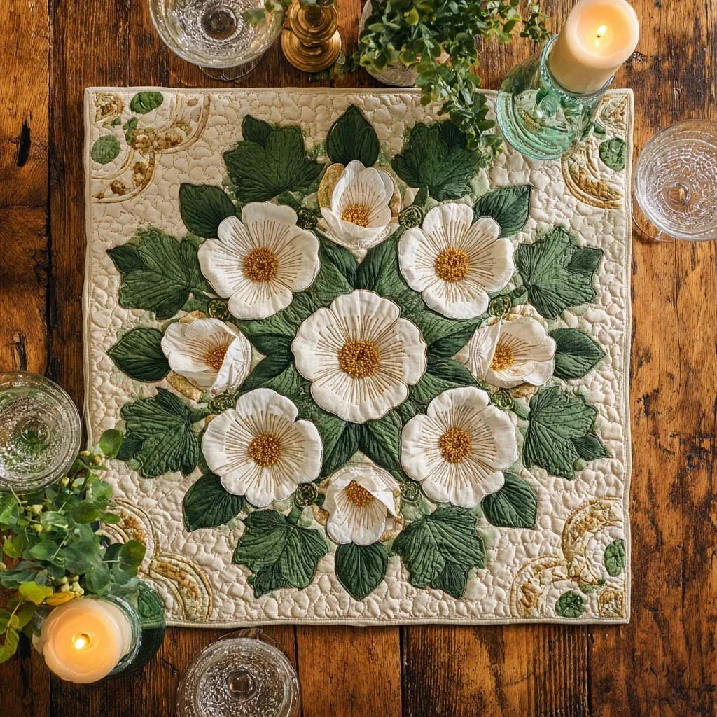Ivory Blossoms Quilted Table Topper
