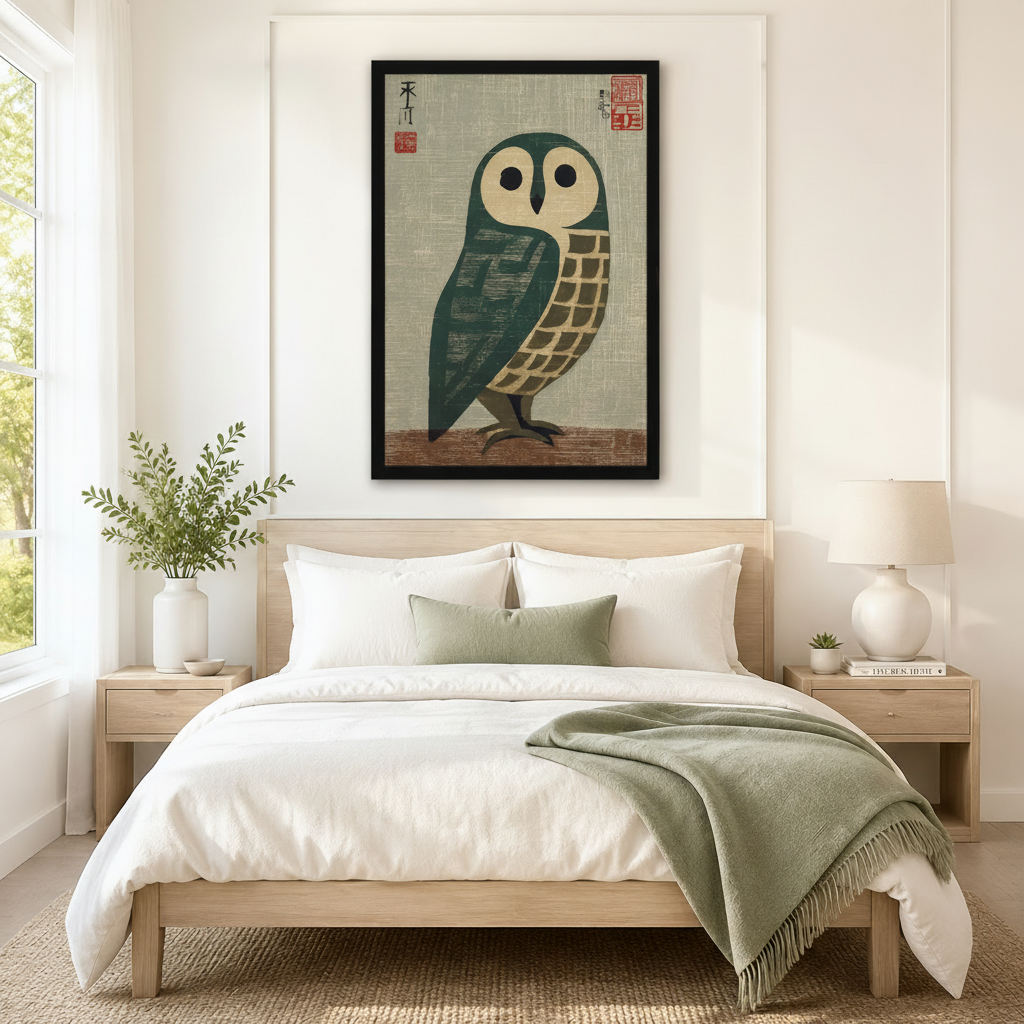 Japanese Barn Owl Woodblock Canvas Wall Art