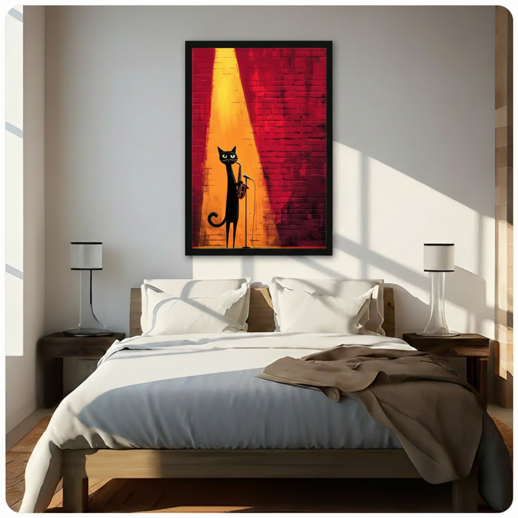 Jazz Cat Saxophone Spotlight Oil Painting Canvas