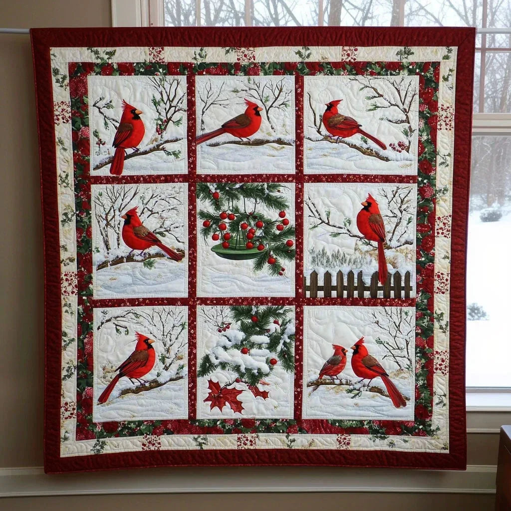 Joyful Cardinal Winter Quilt Blanket