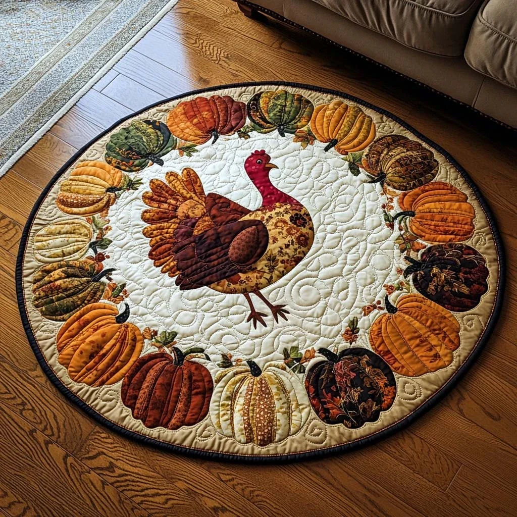 Joyful Turkey Quilted Round Mat