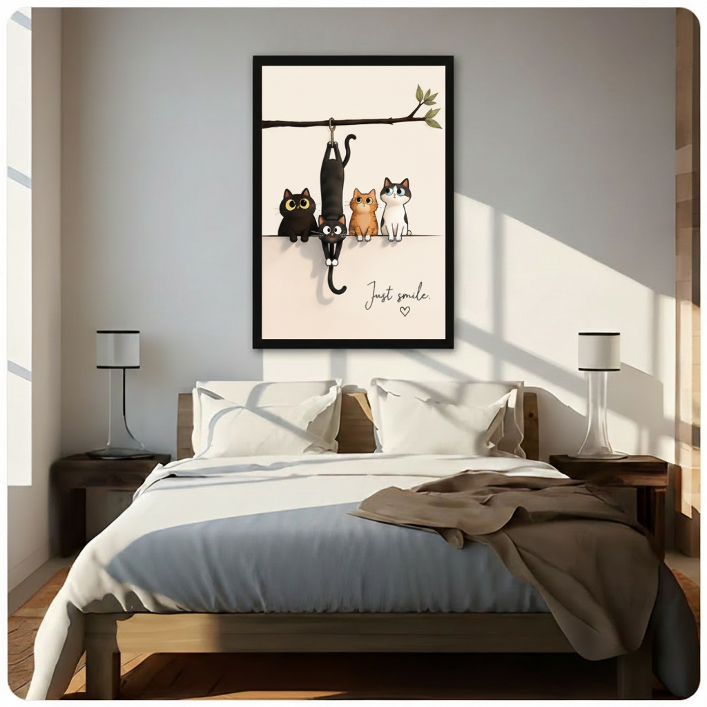 Just Smile Cute Cat Canvas Wall Art