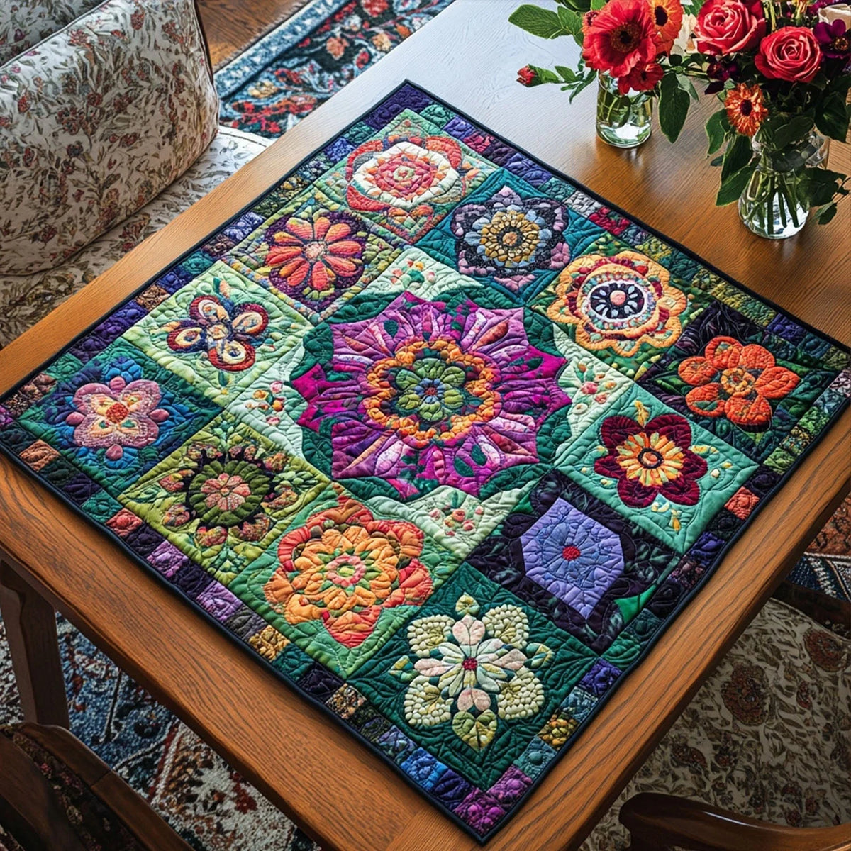 Karma Wheel Quilted Table Topper