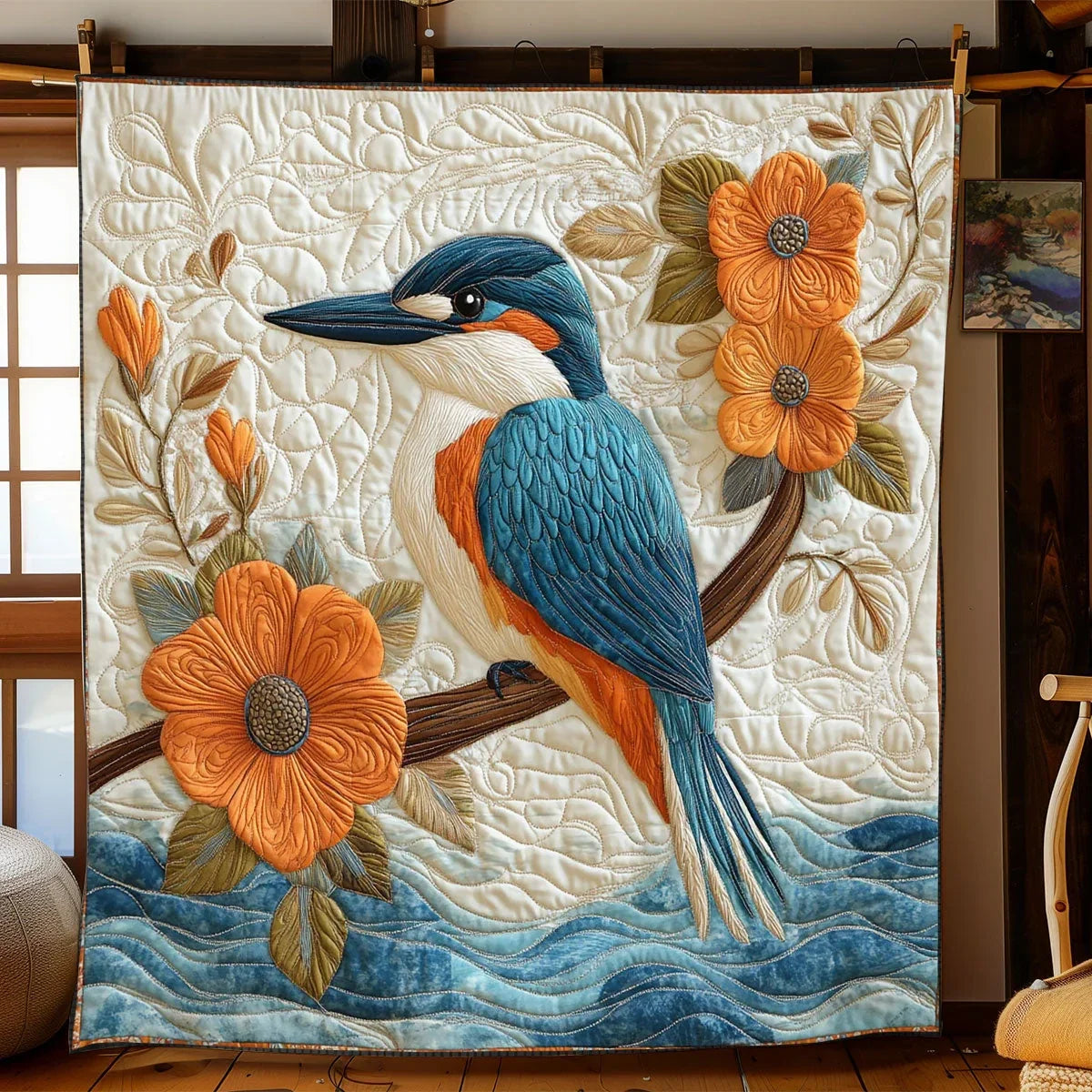 Kingfisher Bird Quilt Blanket