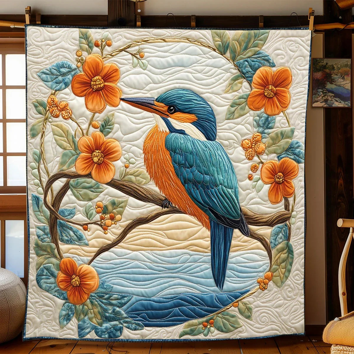 Kingfisher Bird Quilt Blanket