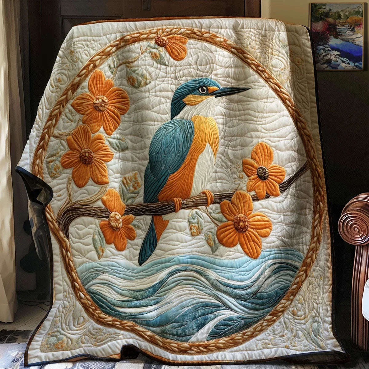 Kingfisher Bird Quilt Blanket