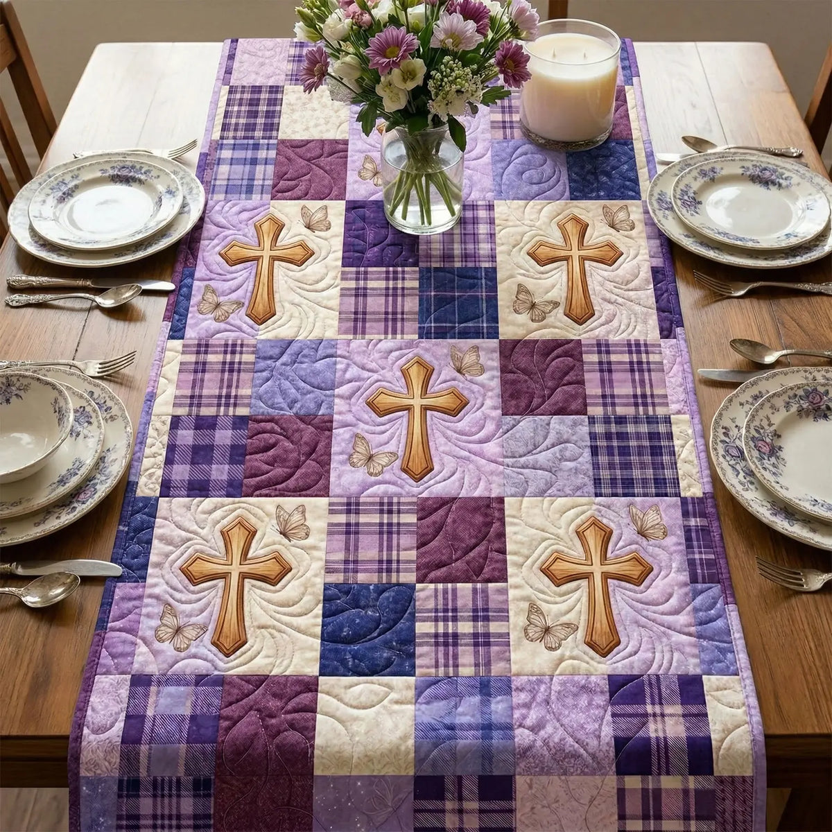 Lavender Cross Quilted Table Runner