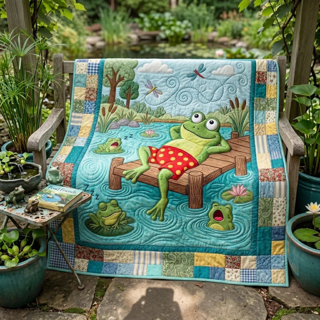 Lazy Pond Frog Quilt Blanket