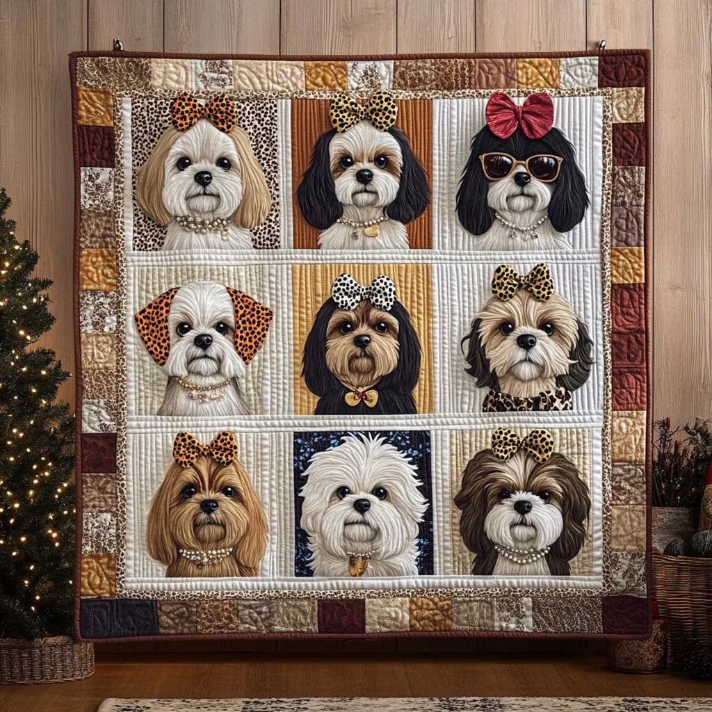 Leopard Chic Shih Tzu Quilt Blanket