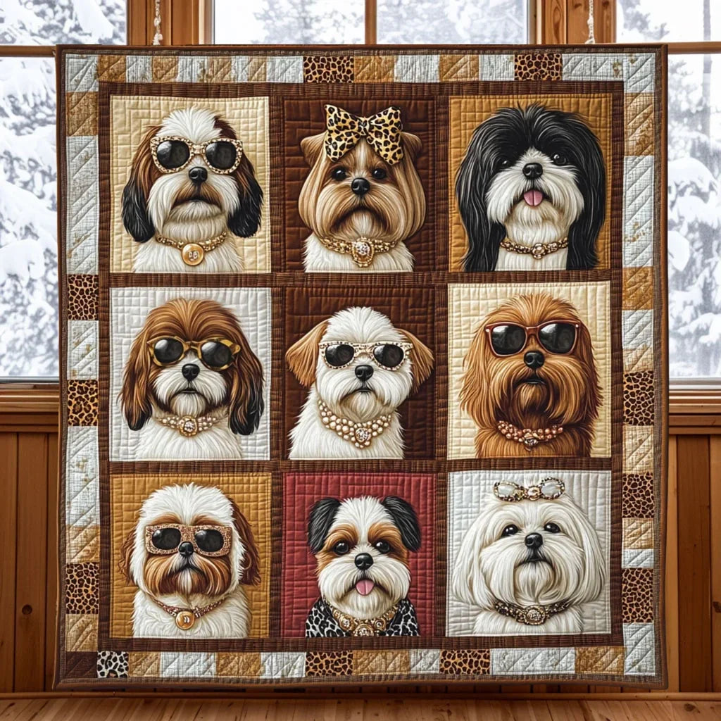 Leopard Chic Shih Tzu Quilt Blanket