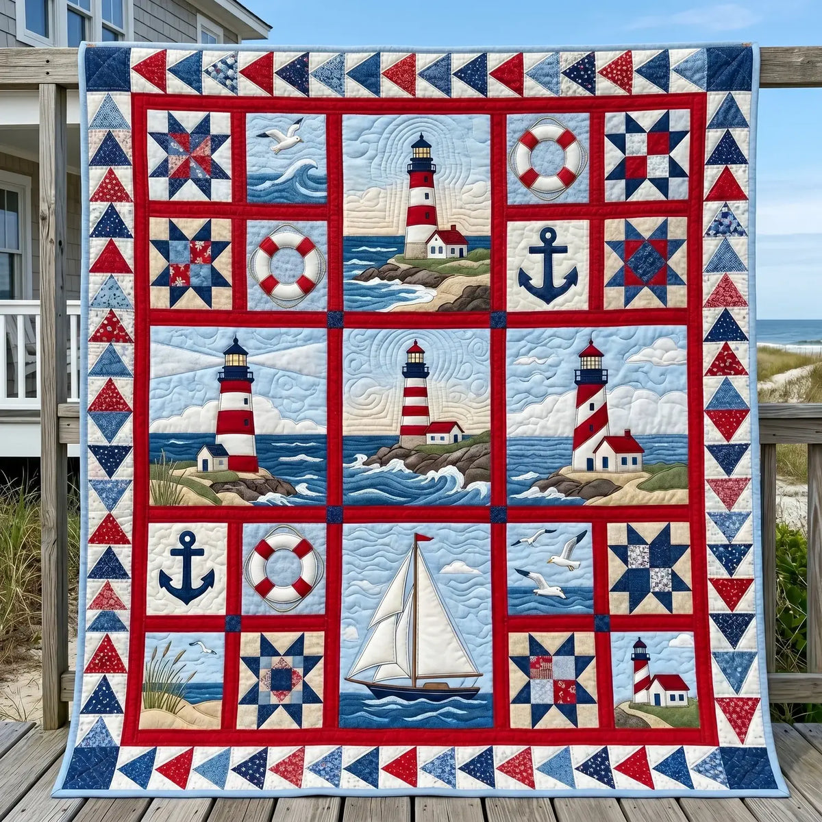 Lighthouse Patchwork Quilt Blanket