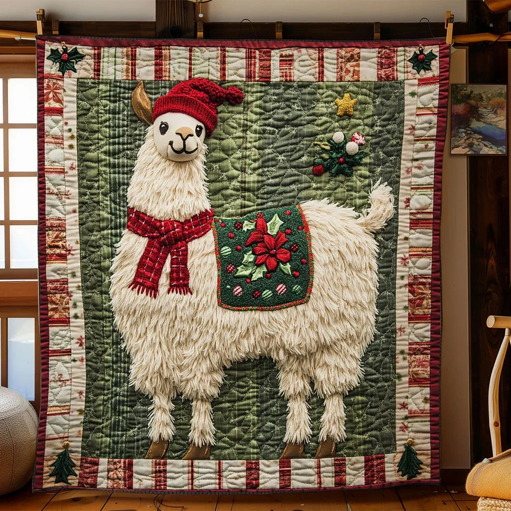 Llama Snowy Day Quilt Blanket