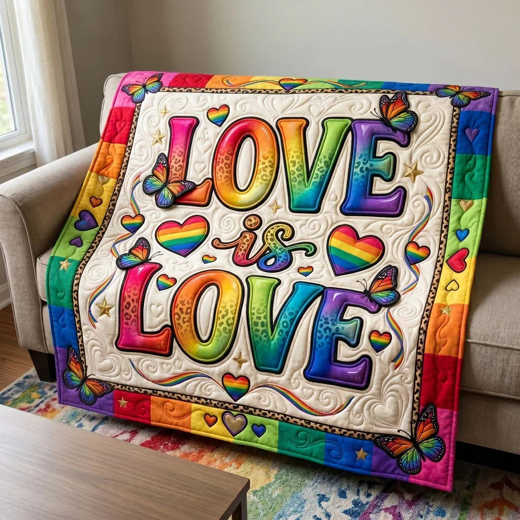 Love Is Love Rainbow Quilt Blanket