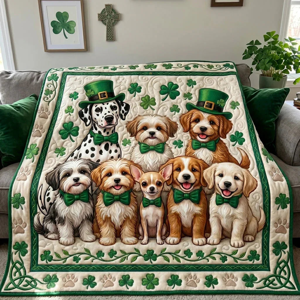 Lucky Shamrock Dogs Patchwork Quilt Blanket