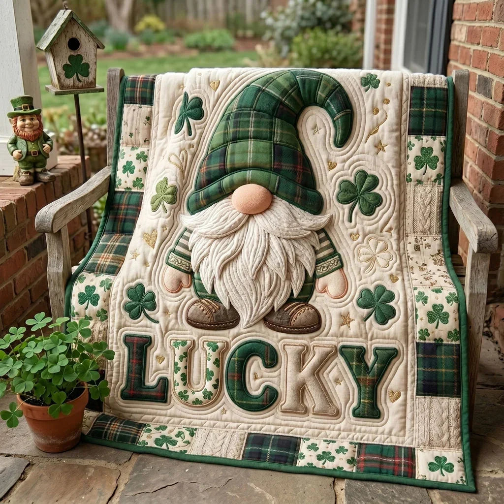 Lucky Shamrock Gnome Quilt Blanket