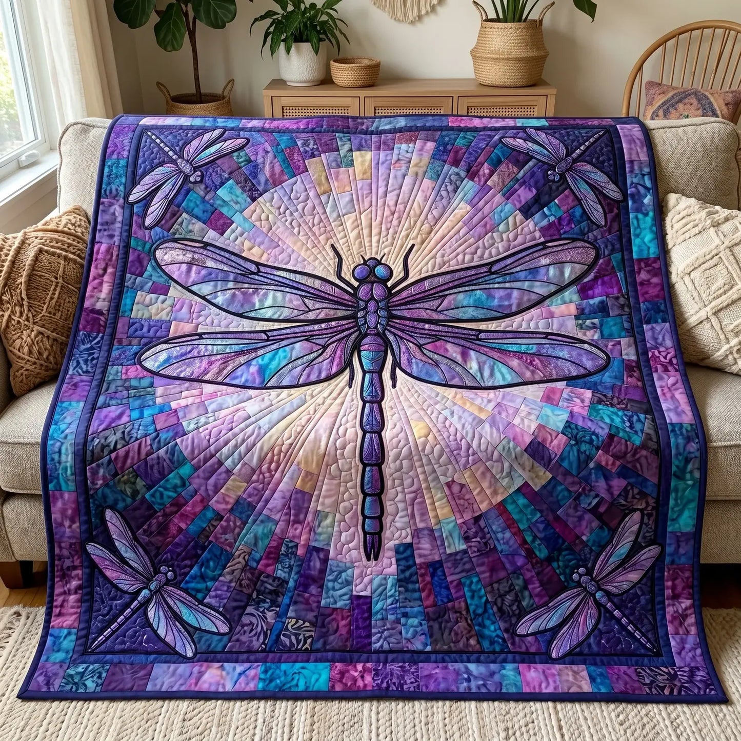 Luminous Dragonfly Quilt Blanket