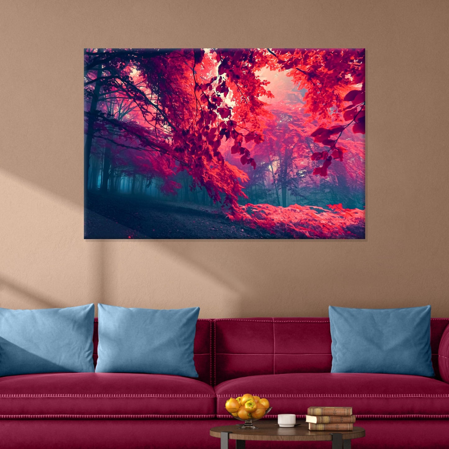 Foggy Red Maple Tree Canvas Wall Art