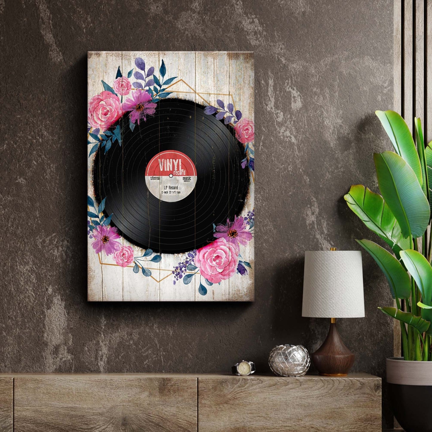 Music Equipment Vinyl Records Rustic Canvas Wall Art