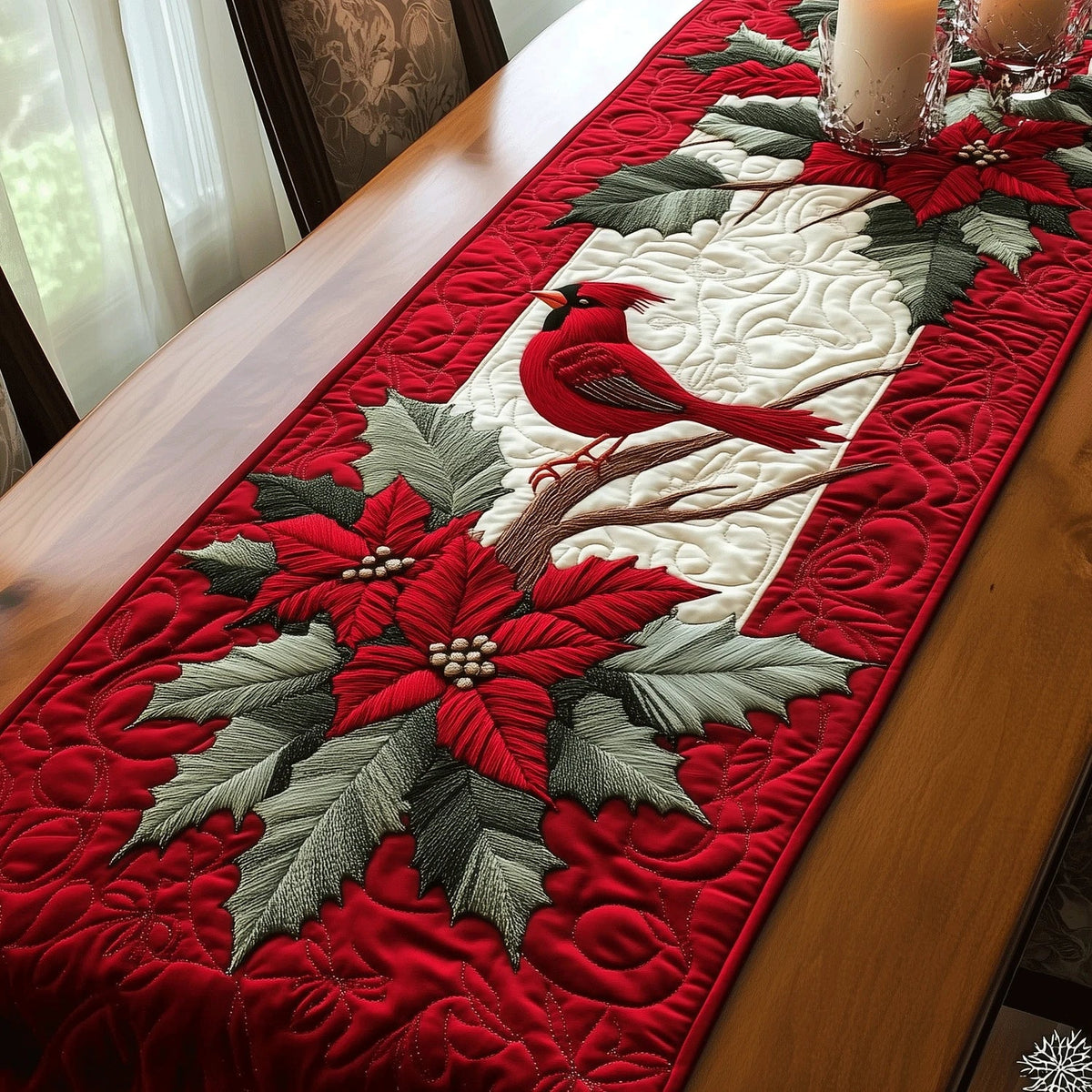 Majestic Cardinals Quilted Table Runner