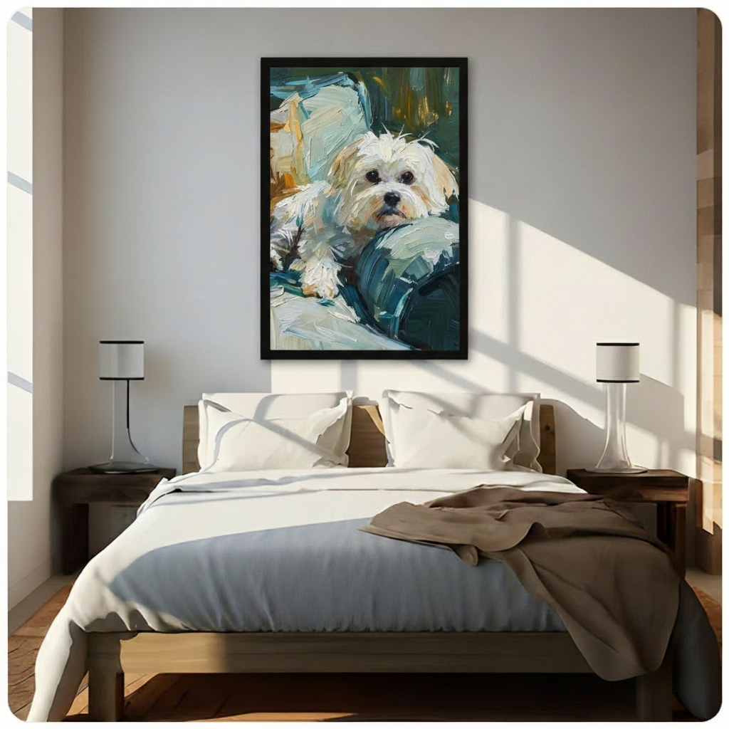 Maltese Dog Cozy Sofa Oil Canvas Art Wall Art