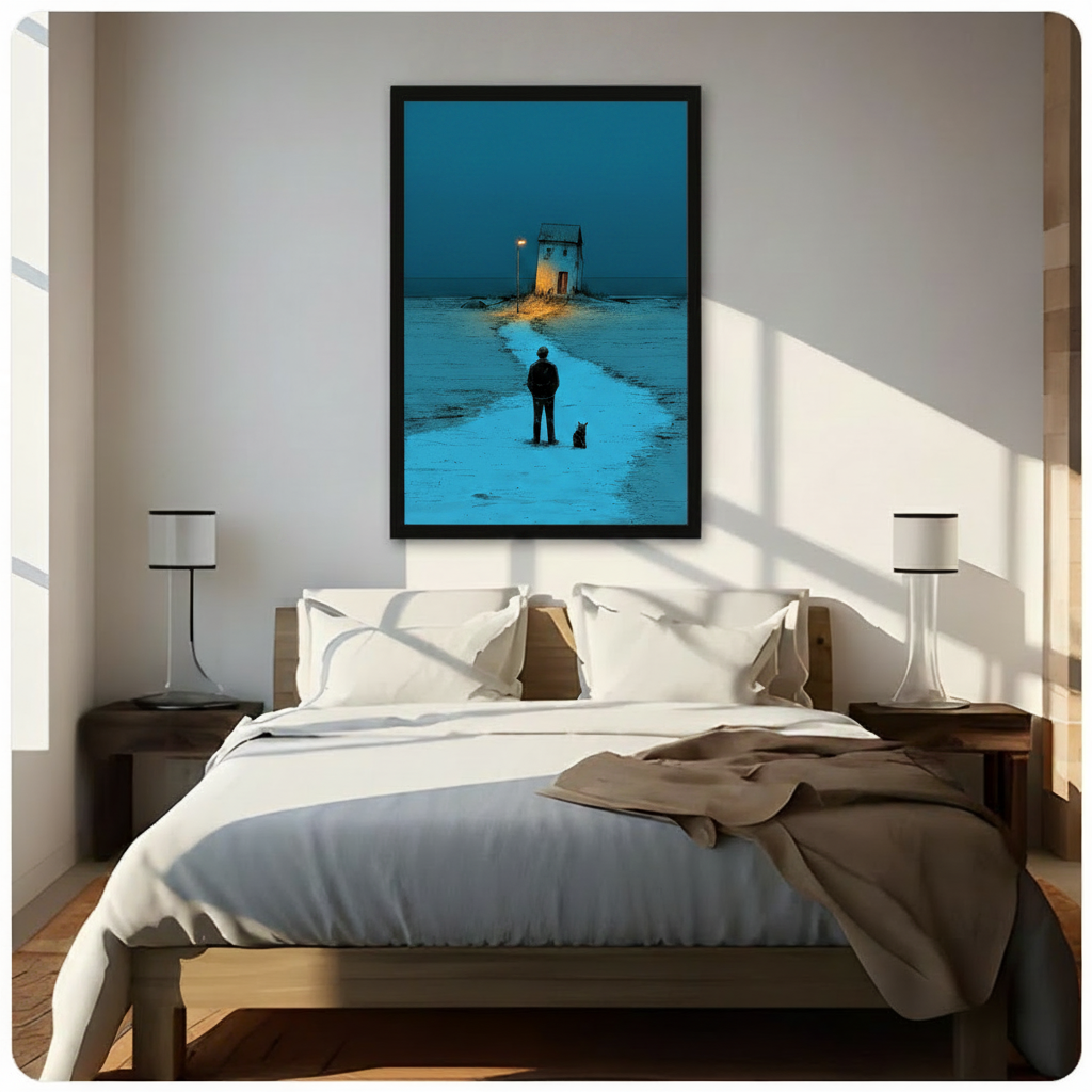Lonely Night Man Cat Moody Canvas Art Wall Art