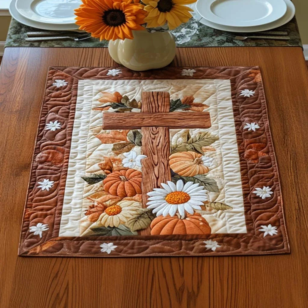 Maple Leaf Cross Quilted Table Topper
