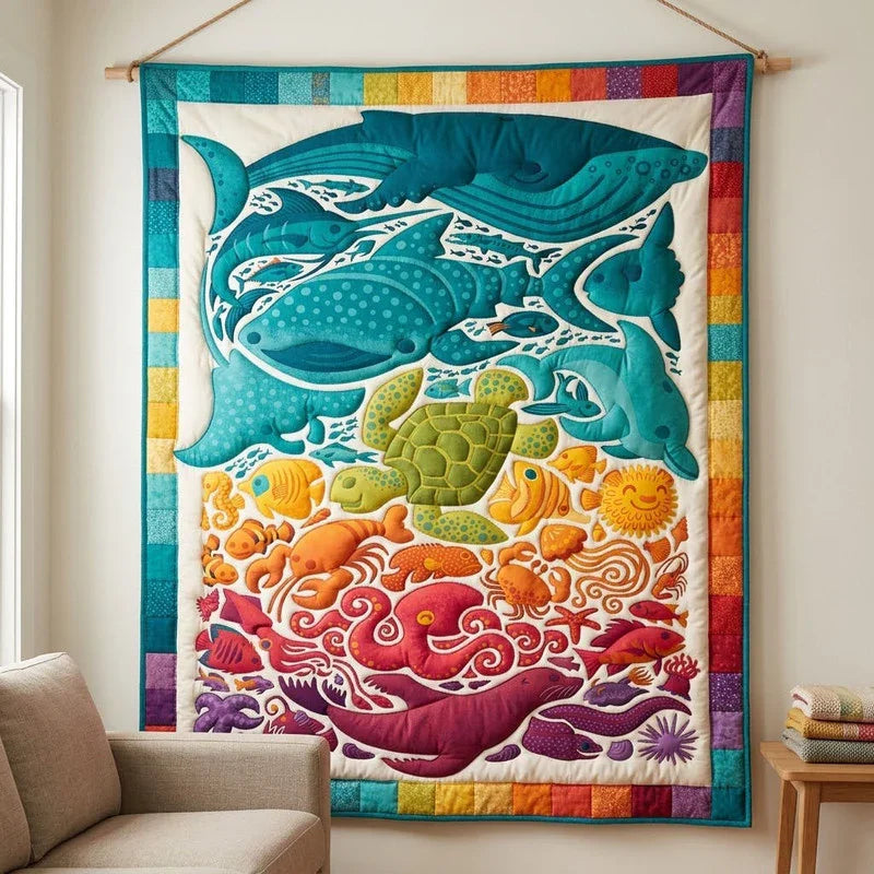 Marine Odyssey Quilt Blanket - Quilted Blanket by Wild and Way