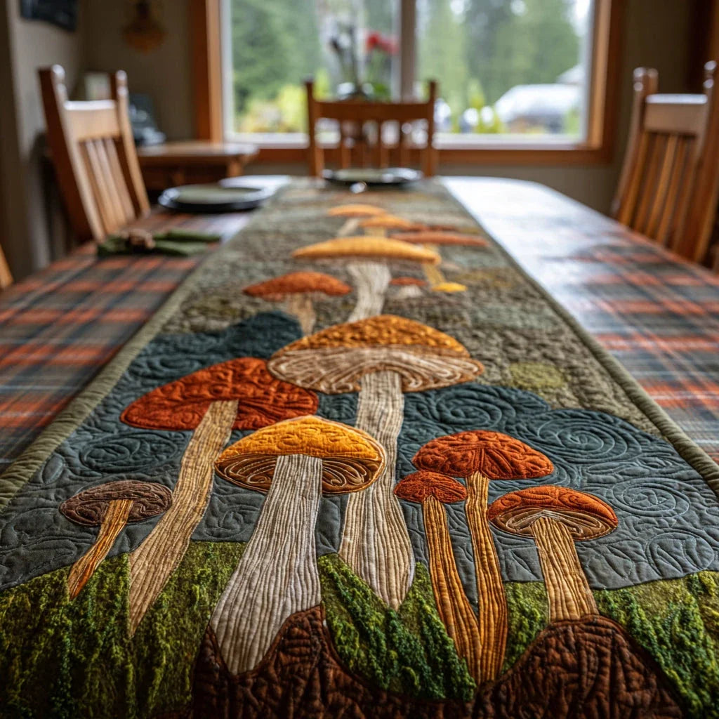 Meadow Shrooms Quilted Table Runner