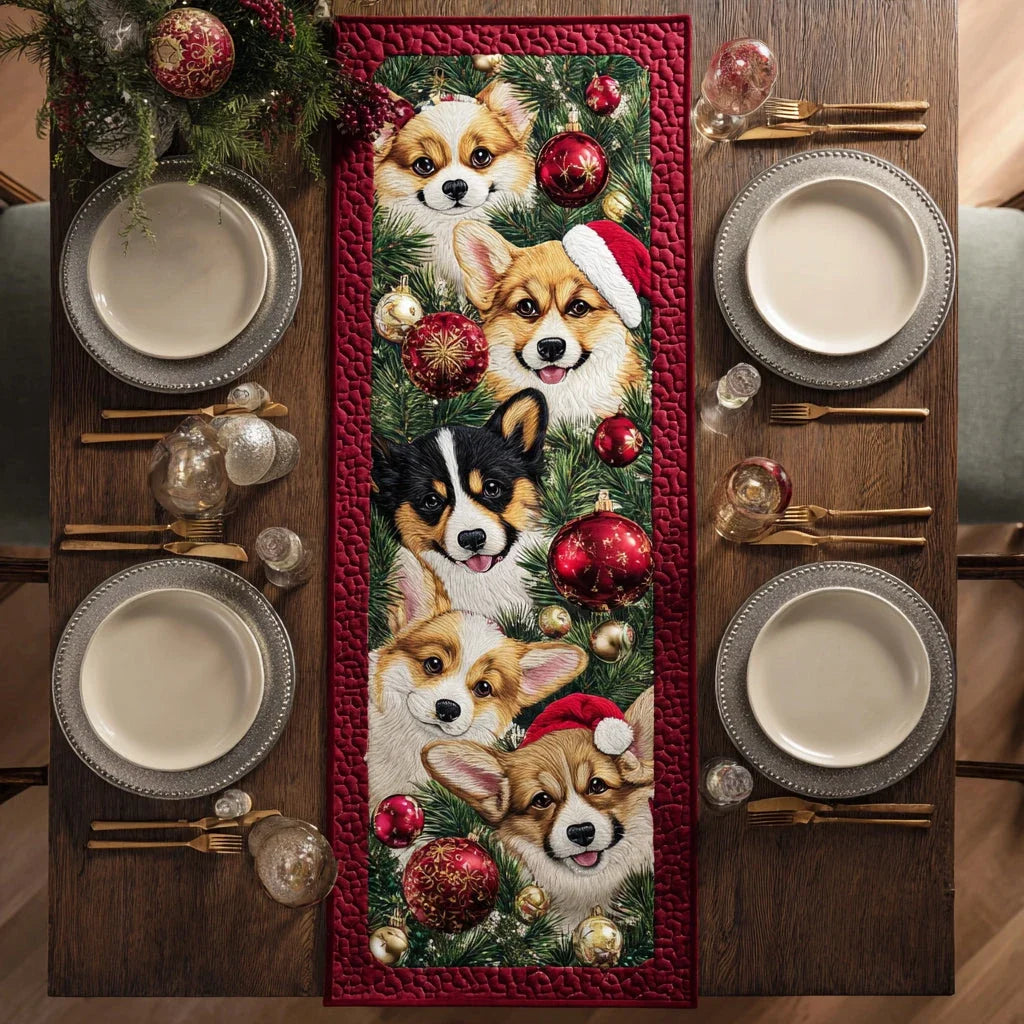 Merry Corgi Quilted Table Runner