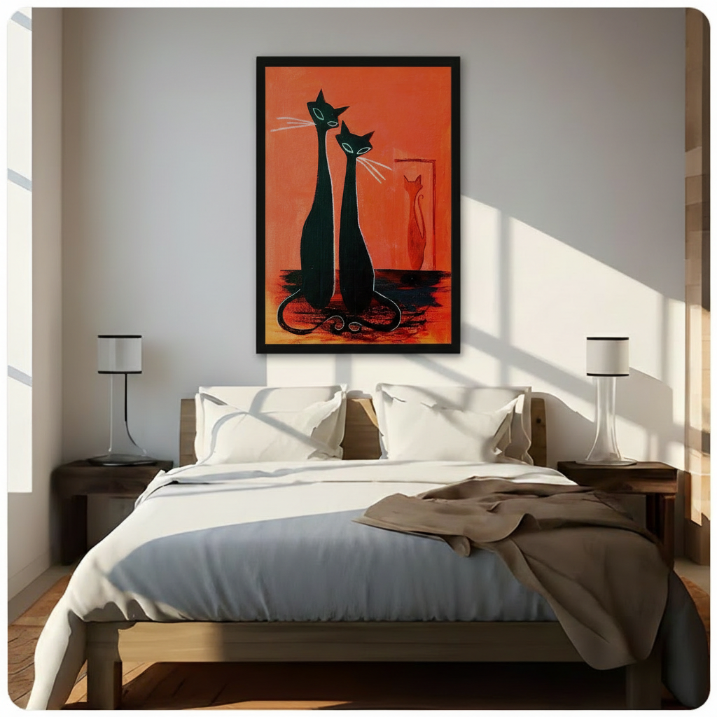 Mid-Century Modern Black Cats Canvas Wall Art