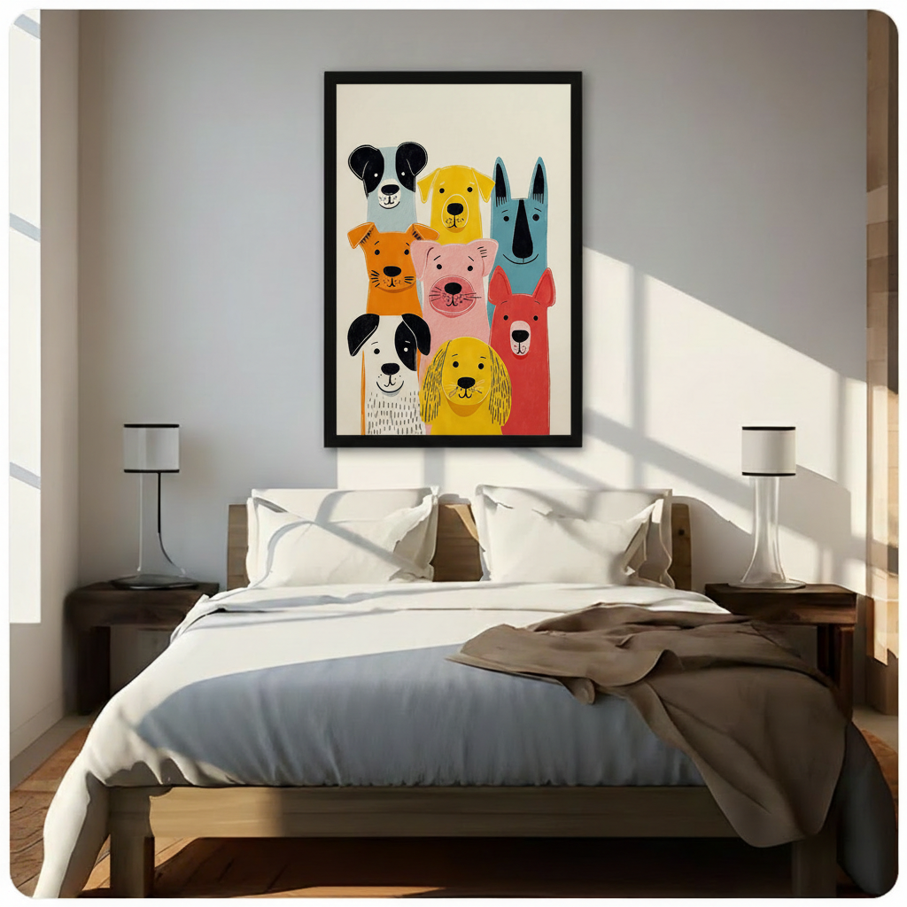 Colorful Cartoon Dog Pack Canvas Art Wall Art