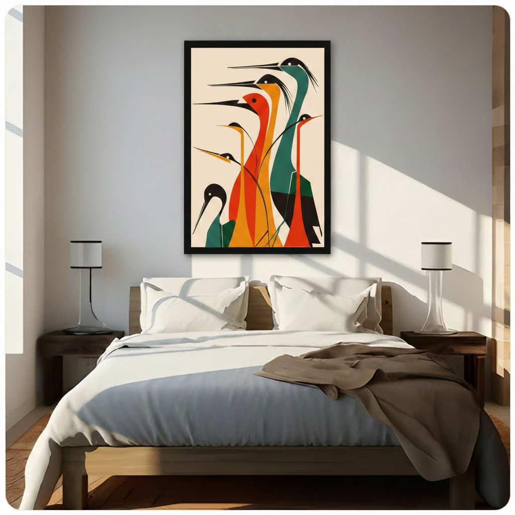 Abstract Heron Flock Mid-Century Modern Geometric Canvas Art