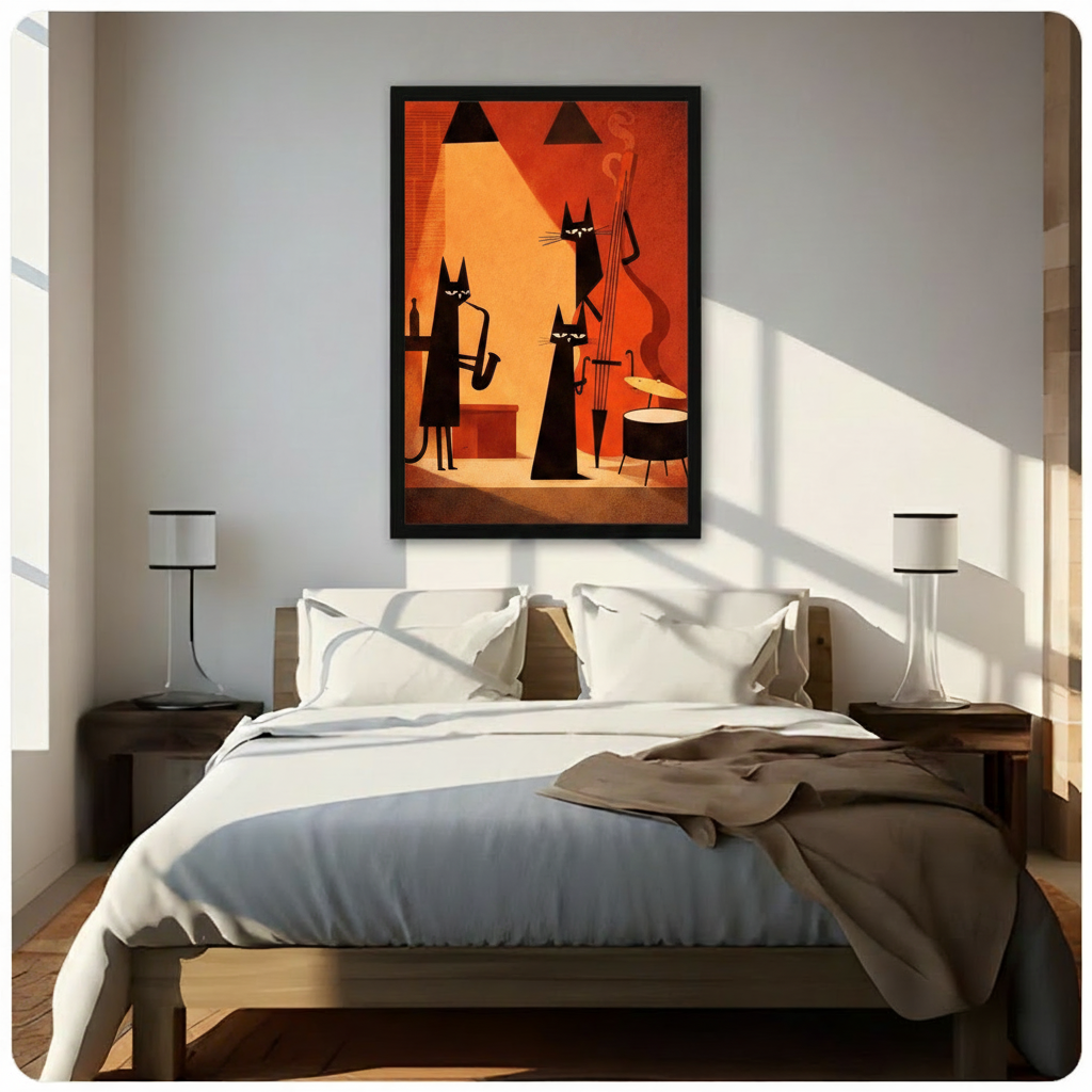 Retro Jazz Cat Band Canvas Wall Art